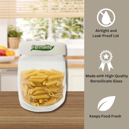 FERMALIFE - Food Storage Jar Containers, Borosilicate Glass Vacuum Seal Lids, Airtight Food Pantry Seal, Flour, Cereal, Pasta, Grains, Oats Canister | Size: 13.5oz, 27oz, 41oz (3pc set - BLACK) - Image 3