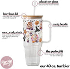 Halloween Fall Coffees 40oz Glass Tumbler with Handle, Lid and Straw - Image 3