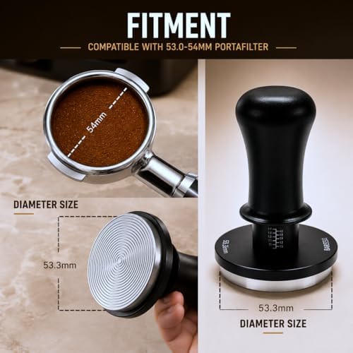 53.3mm Premium Professional Barista Kit 4-in-1: Double Spring Loaded Self-Leveling Espresso Tamper with WDT Tool, Dosing Funnel & Anti-Slip Base. Anodized Aluminum for 53mm - 54mm Portafilters. - Image 4