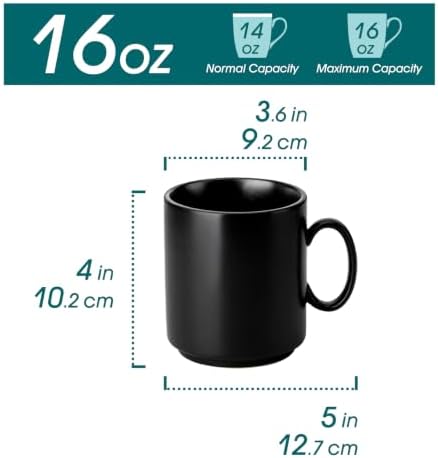 vancasso Porcelain Coffee Mugs Set of 6, 16 Oz Large Black Coffee Cups for Latte, Cappuccino, Tea & Hot Cocoa, Sleek Modern Café Style for Home, Office & Coffee Bar, Microwave & Dishwasher Safe - Image 2