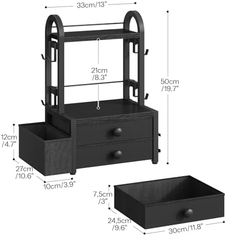 HOOBRO Coffee Mug Tree, 2 Tier Mug Organizer, Coffee Mug Cup Holder with Drawer Compatible with 40K-Cup Pods, Mug Display Stand with 8 Hooks, Countertop Holder Rack for Kitchens, Black BB04CR01 - Image 3