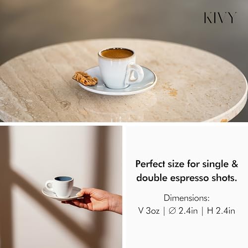 KIVY Espresso Cups Set 4x 3oz - Thick Walled Stoneware - Dishwasher Safe - Image 4