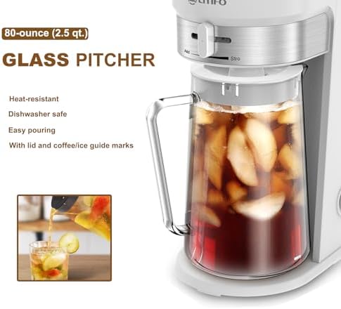 LITIFO Iced Tea Maker and Iced Coffee Maker Brewing System with 2.5-quart Pitcher, sliding strength selector for Taste Customization, Stainless Steel (White) - Image 5