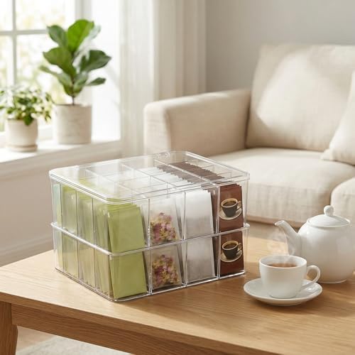 16 Compartment Acrylic Tea Bag Organizer with Lid (2 Pack) - Image 6