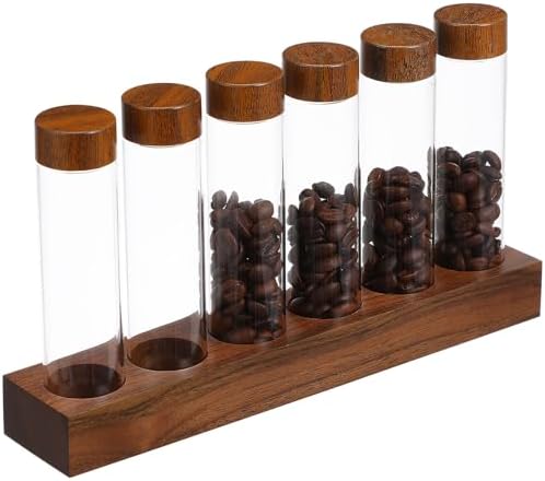 Glass Coffee Bean Storage Tubes with Wooden Stand and Airtight Sealed Jars for Freshness Preservation Glass Containers for Coffee Beans Spices Seasonings Suitable for Kitchen and by SAFIGLE