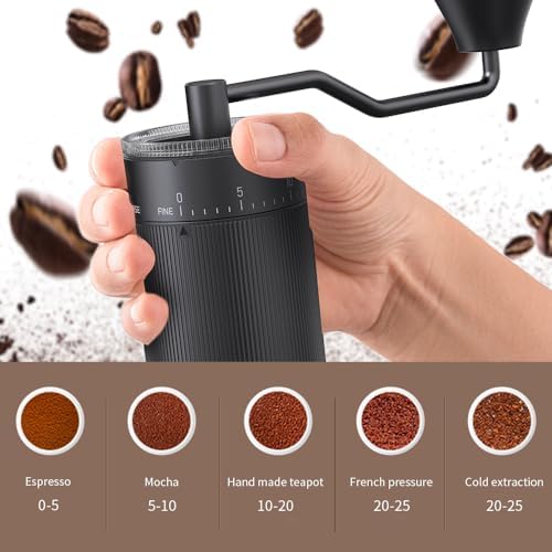 Hand Coffee Grinder Conical Burr for Espresso French Press Pour Over Double Bearing External Adjustment Capacity 25g (Stainless Steel Burr-Black) - Image 3