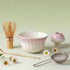 Matcha Whisk Set, Matcha Kit 5 Pcs, Daisy Matcha Bowl and Whisk Set with Sifter, Holder & Scoop，Japanese Ceremony Matcha Tea Making Tools, Complete Starter Set for Beginners, Purple by KOIMYSA