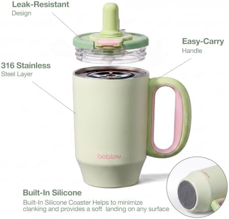 BABLOV Insulated Coffee Tumbler with Straw 23oz Travel Coffee Cup Green - Image 4