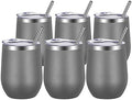 VEGOND Wine Tumblers Bulk 6 Pack, 12oz Stainless Steel Stemless Wine Glass with Lids and Straws, Double Wall Vacuum Insulated Tumbler Cup, Coffee Mug for Cold Hot Drinks by VEGOND