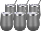 VEGOND Wine Tumblers Bulk 6 Pack, 12oz Stainless Steel Stemless Wine Glass with Lids and Straws, Double Wall Vacuum Insulated Tumbler Cup, Coffee Mug for Cold Hot Drinks by VEGOND