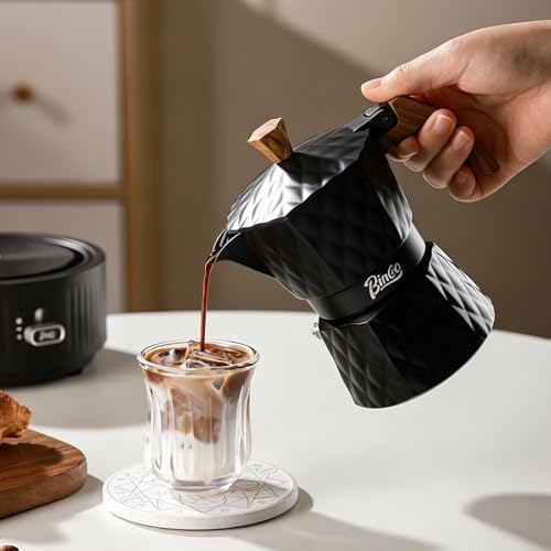 Bincoo Double Valve Moka Pot 2 Cups,Stovetop Espresso Maker,Italian Coffee Maker for Home and Camping (Black) - Image 3