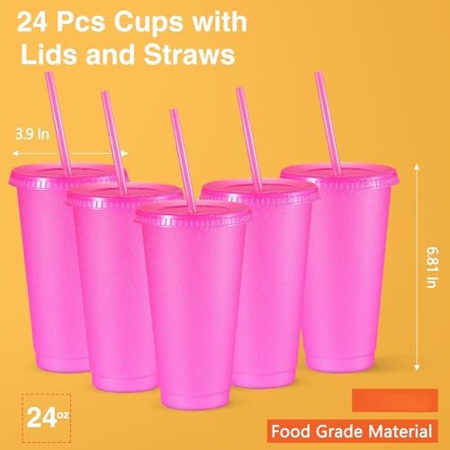 Amyhill 24 Pcs 24 oz Reusable Cups with Lids and Straws, Hot Pink - Image 2