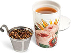 Tea Forte Double-Walled Ceramic Kati Cup, Removable Stainless Steel Infuser Basket and Lid, Steeps 12 oz Loose Leaf Tea, Dishwasher & Microwave Safe, Jubilee - Image 4