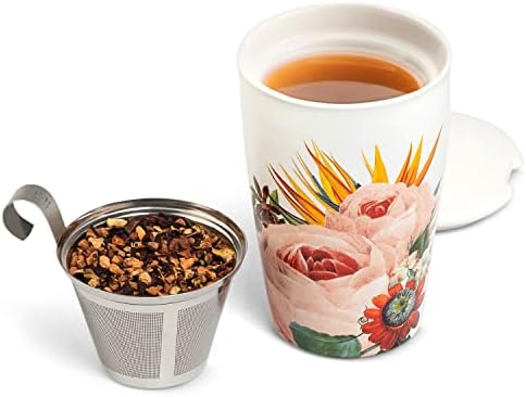 Tea Forte Double-Walled Ceramic Kati Cup, Removable Stainless Steel Infuser Basket and Lid, Steeps 12 oz Loose Leaf Tea, Dishwasher & Microwave Safe, Jubilee - Image 4