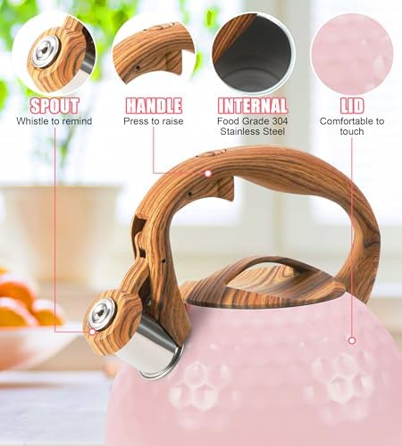 3.2Qt Stainless Steel Whistling Tea Kettle Stovetop, Pink - Image 2