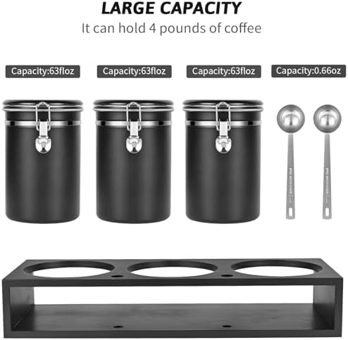 3×63OZ Stainless Steel Coffee Container with Shelf and Scoop for Coffee Bar - Image 3