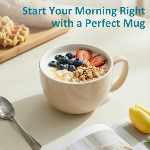Teocera 16oz Large Coffee Mugs Set of 4 - Thick Cream Porcelain Cups for Cappuccino, Latte, Tea & Hot Chocolate - Dishwasher Safe Ceramic with Comfort Grip Handles - Image 2