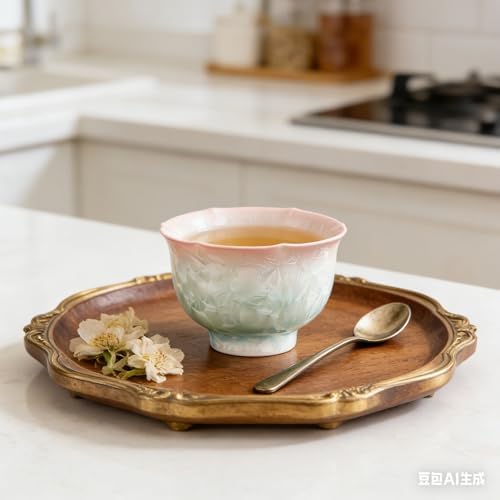 Ceramic Tea/Coffee Cup Set - Retro Crystal Glaze Espresso Cups, 3 oz, Hand-Painted, Suitable for Afternoon Tea or Coffee, Unisex Birthday Gift, Pink and Green Gradient(Gradient Aroma Cup) - Image 4