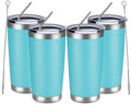 MEWAY 20oz Tumbler 4 Pack Double Wall Vacuum Insulated Travel Mug Bulk, Stainless Steel Tumblers with Lid and Straw, Durable Powder Coated Coffee Cups for Cold & Hot Drinks (Light Blue, 4) by MEWAY