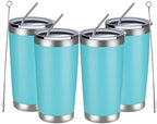 MEWAY 20oz Tumbler 4 Pack Double Wall Vacuum Insulated Travel Mug Bulk, Stainless Steel Tumblers with Lid and Straw, Durable Powder Coated Coffee Cups for Cold & Hot Drinks (Light Blue, 4) by MEWAY