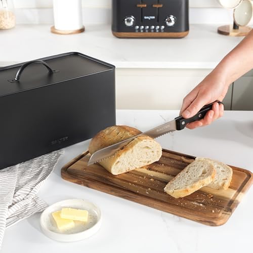 Salter BW13564EU7 Toronto Bread Bin With Chopping Board – Countertop Storage Box With Wooden Base for Cutting & Serving, Rectangular Bread Holder Container for Kitchen, Easy To Clean, Acacia, Black - Image 4
