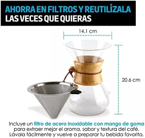 Pour Over Coffee Maker, 19.4 oz Borosilicate Glass Carafe and Reusable Stainless Steel Permanent Filter Manual Coffee Dripper Brewer with Real Wood Sleeve - Image 2