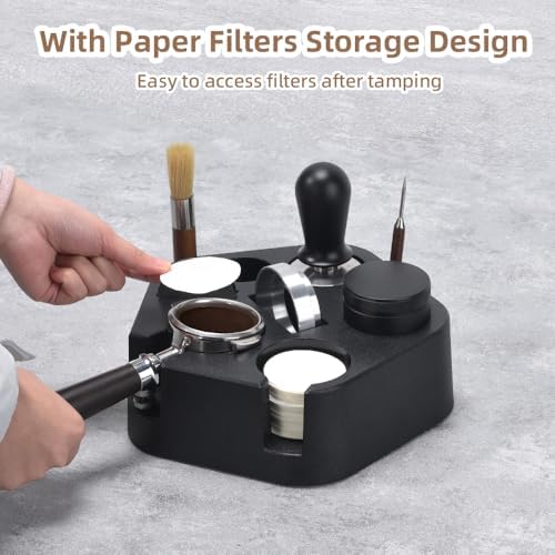Espresso Station 58mm Accessories Organizer - CAFEMASY Pentagon Espresso Coffee Tamping Station with Paper Filter Holder Dispense - Image 4