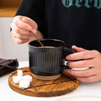 GBhome 12 OZ Stackable Coffee Mugs Set of 4, Ceramic Black Coffee Cups Set - Image 4