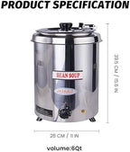 6Qt Commercial Soup Warmer, 300W Soup Kettle Buffet Food Warmer with Hinged Lid & Detachable Pot, Temperature Control (105-195°F) for Soups, Chili, Nacho Cheese - Silver - Image 2