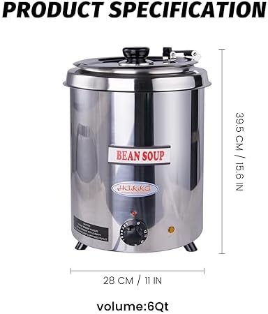 6Qt Commercial Soup Warmer, 300W Soup Kettle Buffet Food Warmer with Hinged Lid & Detachable Pot, Temperature Control (105-195°F) for Soups, Chili, Nacho Cheese - Silver - Image 2