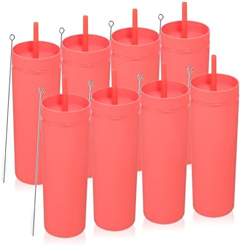 Volhoply 20oz Tumbler with Lid and Straw 8 Pack,Double Wall Plastic Skinny Tumblers Bulk,Reusable Travel Cute Coffee Mug,BPA Free Matte Acrylic Water Cups with Straw for Party,DIY Gifts(Red, 8 Set) by LiveFully%EF%BC%8CDrinkFreely%E2%80%94KeepGoingwithVolhoply%EF%BC%81