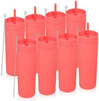 Volhoply 20oz Tumbler with Lid and Straw 8 Pack,Double Wall Plastic Skinny Tumblers Bulk,Reusable Travel Cute Coffee Mug,BPA Free Matte Acrylic Water Cups with Straw for Party,DIY Gifts(Red, 8 Set) by LiveFully%EF%BC%8CDrinkFreely%E2%80%94KeepGoingwithVolhoply%EF%BC%81