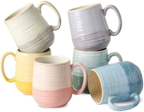 HASENSE Porcelain Coffee Mugs Set of 6, 15oz Large Ceramic Cups with Handle, Microwave & Dishwasher Safe for Latte Tea Cappuccino Gift for Women Men,Colorful by Hasense