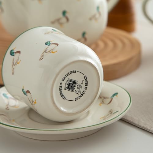 London Pottery Porcelain Coffee Cup with Saucer 220ml/7.4oz, British Teacup Set for Latte, Cappuccino, Espresso, Tea Party Wedding Birthday Housewarming Gift (Duck，Cup and Saucer, 220ml) - Image 5