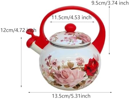 Whistling Enamel Stovetop Tea Kettle, Classic Enameled Steel Kettle with Ergonomic Anti-Scald Handle, Floral Teapot(White) - Image 7