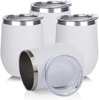 DOMICARE Stainless Steel Wine Tumbler Bulk with Lid, Personalized White Insulated Tumblers Set, 12oz Travel Coffee Cups Pack of 4 by VisittheDOMICARE