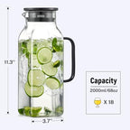 2 Pack 2 Liters/68 oz Square Glass Pitcher with Lid and Handle for Fridge, Iced Tea and Coffee Carafe Beverage Serveware, Heat Resistant Borosilicate Water Black Jug for Hot/Cold Drinks and Milk - Image 2