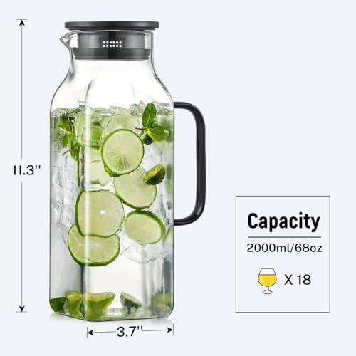 2 Pack 2 Liters/68 oz Square Glass Pitcher with Lid and Handle for Fridge, Iced Tea and Coffee Carafe Beverage Serveware, Heat Resistant Borosilicate Water Black Jug for Hot/Cold Drinks and Milk - Image 2