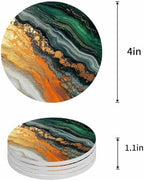 Coasters for Drinks Set of 6 Green Ombre Yellow Marble Texture Wave Natural Gradient Ceramic Cup Mat, Absorbent Ceramic Stone Coasters with Cork Base for Coffee Cups Wooden Table Home Decor 4 Inch - Image 5