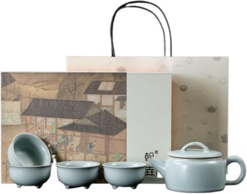 Gongfu Tea Set with Ru Kiln Teacups,One Pot and Four Cups,Ceramic Porcelain for Home Tea Brewing,Elegant Chinese Tea Kit Q1429 by Unknown