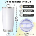 20oz Tumbler Insulated Tumblers Vacuum Coffee Mug with Lid White 6Pack - Image 5