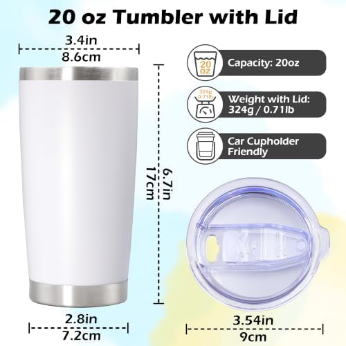 20oz Tumbler Insulated Tumblers Vacuum Coffee Mug with Lid White 6Pack - Image 5