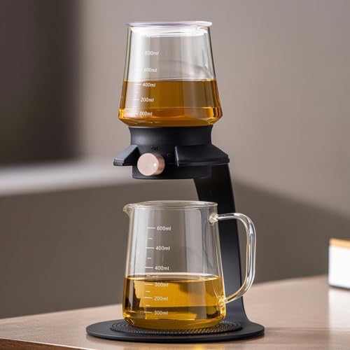 Generic Vessel Glass Tea Brewer Infuser Pot With Stand Stainless Steel Mesh Strainer Rotating Dispense Control Modern Minimalist Look Suitable for home workspace office, Array, White, 600ML - Image 7