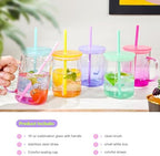 AGH 6 Pack Gradient Colorful Glass Sublimation Cups with Lid and Straw, 16oz Glass Tumblers with Handle - Image 2