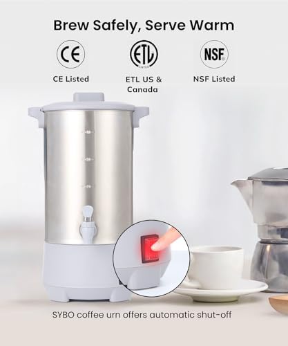SYBO 45 Cup Coffee Urn, Commercial Grade Stainless Steel Percolate Coffee Maker, Removable Filter, Easy to Clean, Hot Water Urn for Catering, Hot Beverage Dispenser with Cool-Touch Handles, 6L, Grey - Image 5