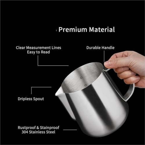 Milk Frother Cup Stainless Steel Milk Frothing Pitcher 500ml/17oz Stainless Steel Espresso Steaming - Image 6