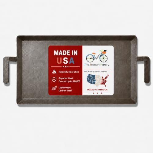 Made in USA Carbon Steel Griddle with Grill Press – 2-Burner Stovetop Griddle, Professional-Grade Cookware, Induction Compatible - Image 4
