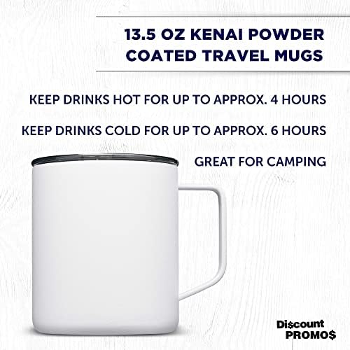 DISCOUNT PROMOS Kenai Powder Coated Travel Mugs 13.5 oz. Set of 6, Bulk Pack - Double Wall, Perfect for Coffee, Hot Cocoa, Other Hot & Cold Beverages - White - Image 3