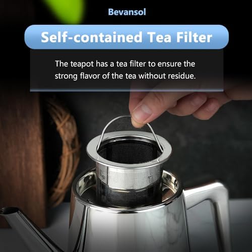 304 Stainless Steel Teapot Long Strain Large Capacity Teapot with Infuser and Removable Filter for Home Restaurant Office Dinnerware Accessories Drinkware Item (750ml) - Image 6