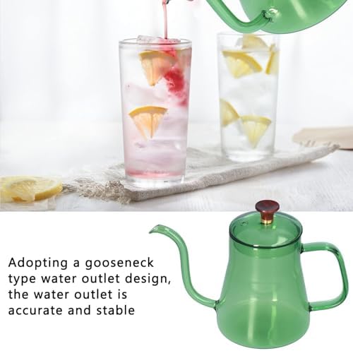 Gooseneck Kettle, Glass Teapot Long Coffee High Borosilicate Spout Glass Coffee Pot Pour over Kettle for Home (Green 350ML) - Image 2